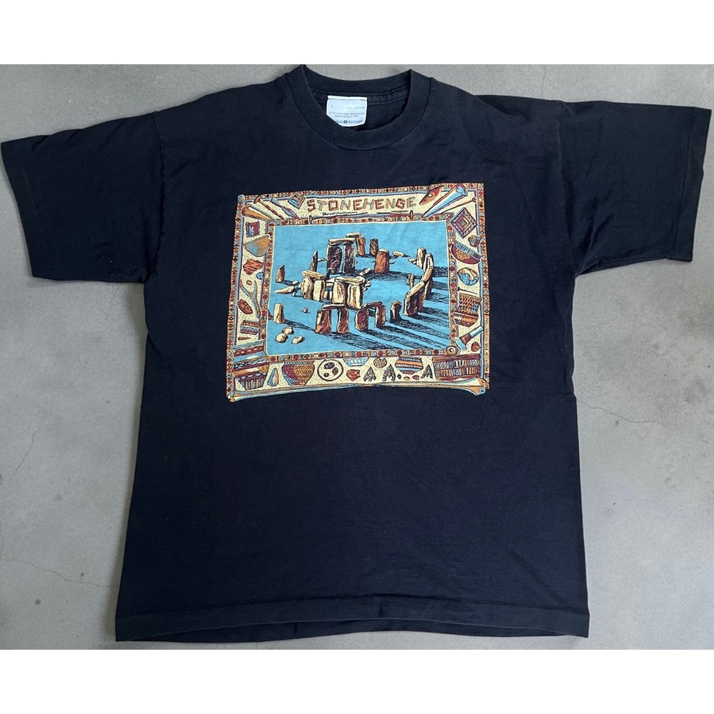 Vintage English Heritage Stonehenge Graphic Tee Mens Large Black Ireland Made